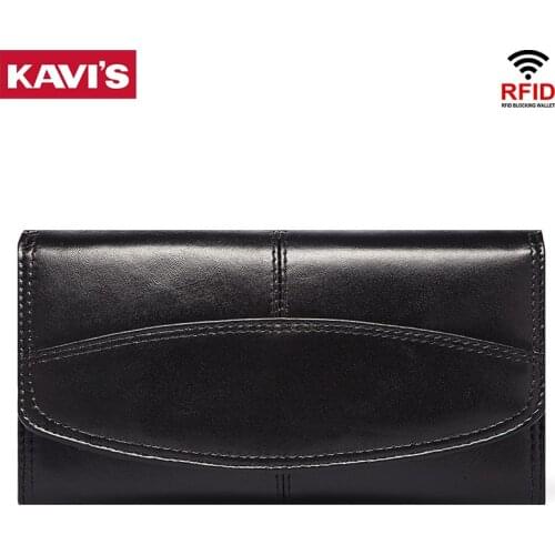 KAVIS Long Red Wallet Genuine Leather Clutch Female Walet Brand Luxury Women Purse Wallets Coin Phone Pocket Handy Bag for Girls