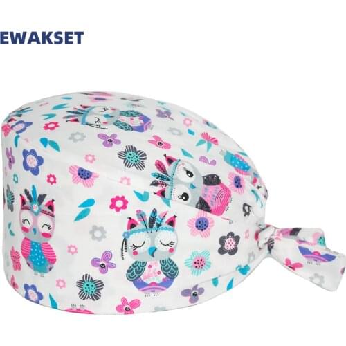 Women Men Cotton Scrub Cap Anime Print Dental Clinic Surgicals Hat Veterinary Beauty Salon Pharmacy Lab Working Hats Scrubs Caps