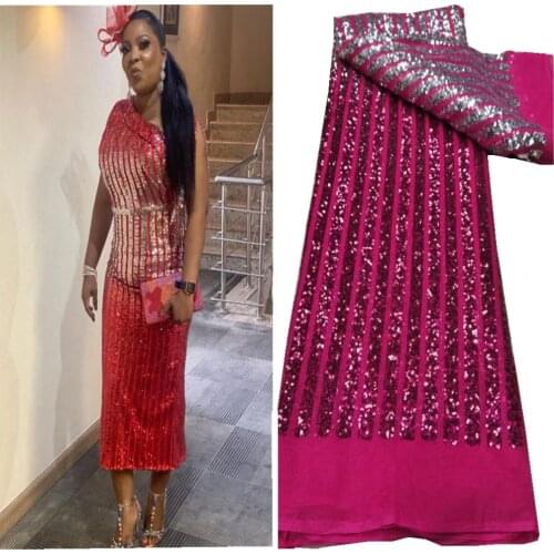 Hot Sell Embroidery African Heavy Sequin Embroidered French Net Mesh Tulle Lace Fabric High Quality For Wedding Party QX-130