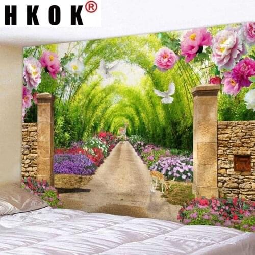 HKOK Garden Tapestry Wall Rugs Wall Hanging Covering Fabric Mural Background Cloth Towel Beach Fabric Blanket Living Home Decor