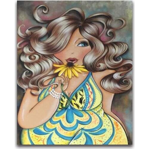 Cartoon Fat Woman Printed Canvas 11CT Cross Stitch DIY Embroidery Patterns DMC Threads Handmade Hobby Knitting Sewing Decor