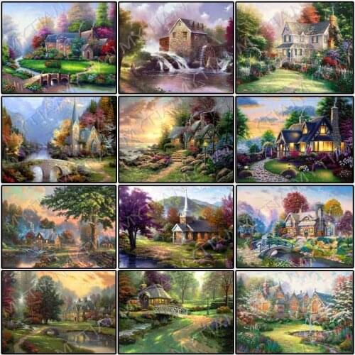 House courtyard scenery Embroidery Pattern resin full square/round diamond 5D DIY paintings 3d Cross stitch mosaic wedding decor