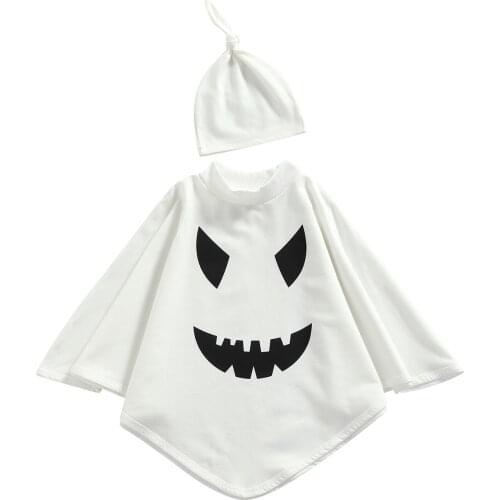Kids Suit Set Halloween Cartoon Pattern Print Round Neck Cloak Solid Color Hat For Boys Girls 1-6 Years Childrens Clothing Sets