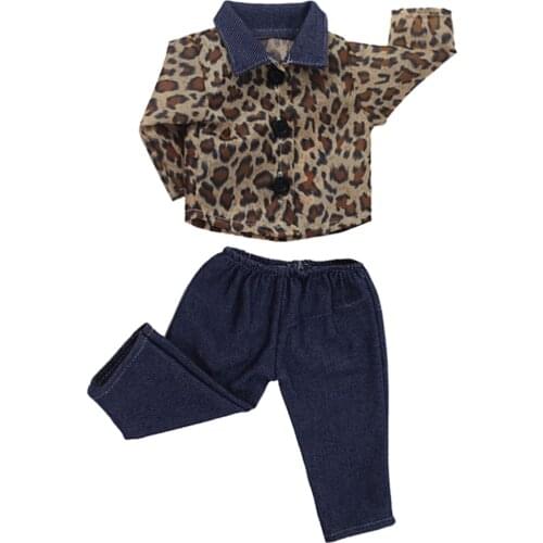 Long Sleeve Leopard Shirt & Pants Set for 18'' American Doll