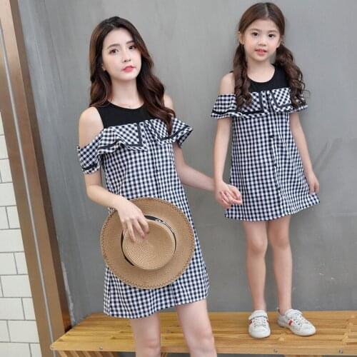 Girls Summer Dress Daughter and Mother Plaid Dresses Princess Tutu Dress Family Matching Shirts Outfits Big Sister Little Sister
