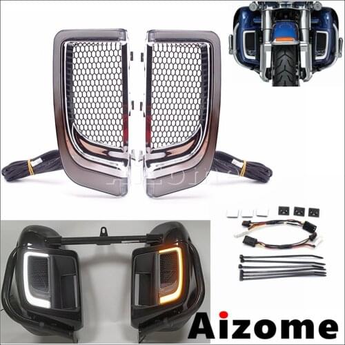 Motorcycle Chrome LED Lower Fairing Turn Signal Lamp Grills Kit For Harley Touring Electra Tri Road Street Glide Ultra Limited