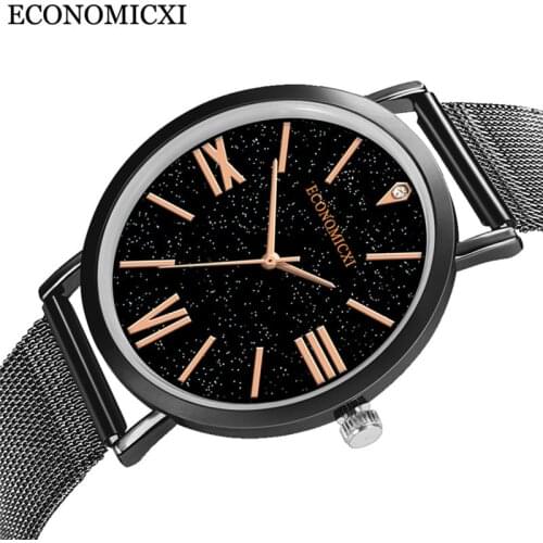 ECONOMICXI Mens Watch Stainless Steel Romantic Starry Sky Luxury Quartz Wrist Watch Men Male Clock relogio masculino 2020