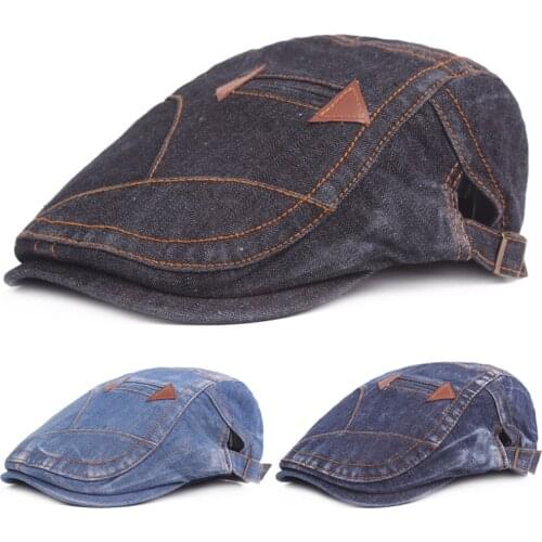 Mens Denim Berets Hats Newsboy Visor Hat Outdoor Adjustable Driving Golf Cap HATCS0390