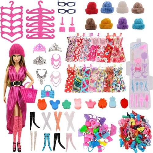 Set Barbies Doll Accessories=skirts+hangers+Shoes+hats+socks+hair clips/bags/lasses/crowns/necklaces/bracelets /Earrings+others