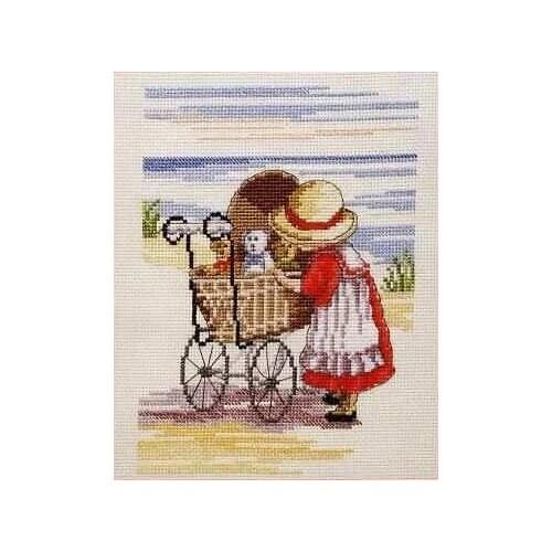 Top Quality Beautiful Counted Cross Stitch Kit Baby Minding All Our Yesterdays Little Girl and Baby Bear Baby Sitting