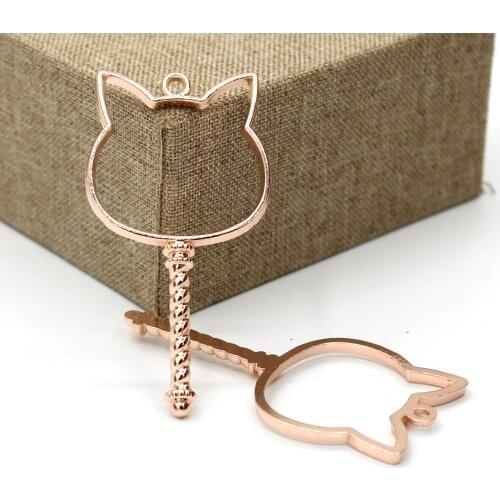 Frame DIY Necklace Keychain UV Epoxy Hollow Frame Jewelry Accessories Cat Head Key Shape Alloy Metal 10pcs/Pouch Pendant Base