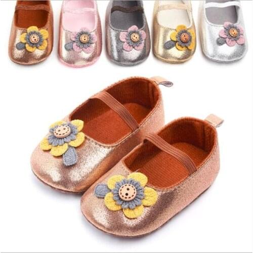 Baby Shoes Lovely Flower Infants PU First Walkers Anti-Slip Soft Sole Newborn Girls Princess Shoes