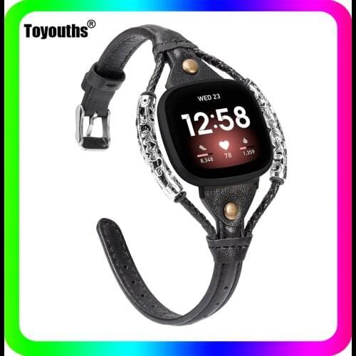 Toyouths Vintage Leather Strap for Fitbit Versa 3 Genuine Leather Band for Fitbit Versa 3 Handmande Bracelet Strap Replacement