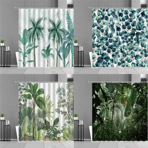 Tropical Plants Green Leaves Shower Curtain Banana Leaf Coconut Tree Jungle Scenery Bathroom Curtains Simple Nordic Home Decor