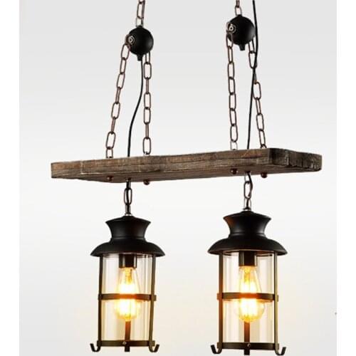 Vintage Old Boat Wood Suspension Chandelier Restaurant Bar Villa Log Double Board Pendant Light PA0456
