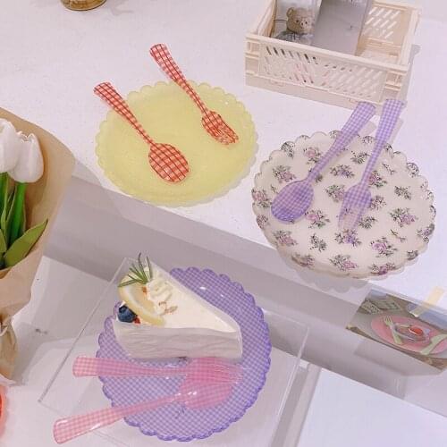 Wave edge small plate French broken Plaid plate drop resistant afternoon tea snack decoration plate