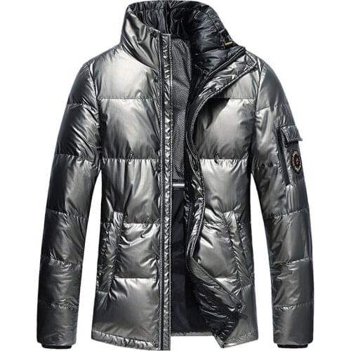 Bright Down Jacket Men 2019 Winter 90% White Duck Down Jacket Mens Leisure Trend Stand Collar Mens Coat