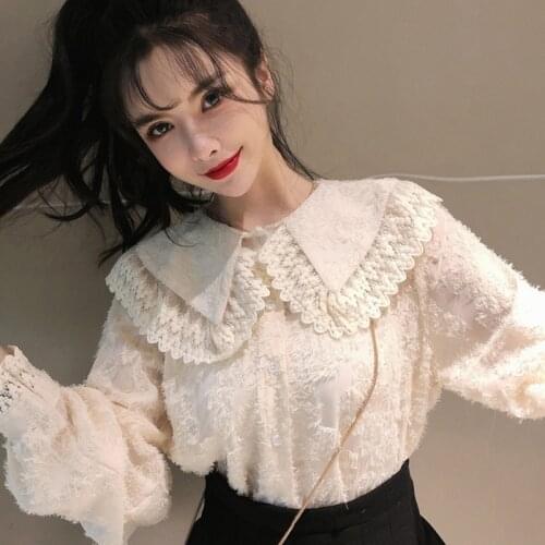 French Sweet Long Sleeve Shirt Bottoming Women Blouses Doll Collar Tassel Tops 2021 New Spring Casual Korean Ladies Blusas