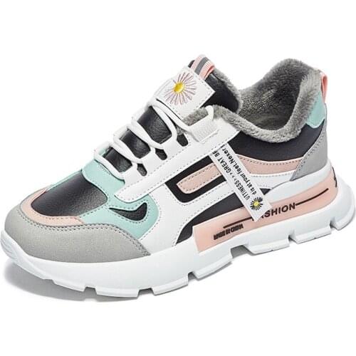 Ins Fashion Chunky Sole Plush Warm Shoes Women Height Increasing Leather Womens Sneakers Boots Thick Sole Dad Footwear