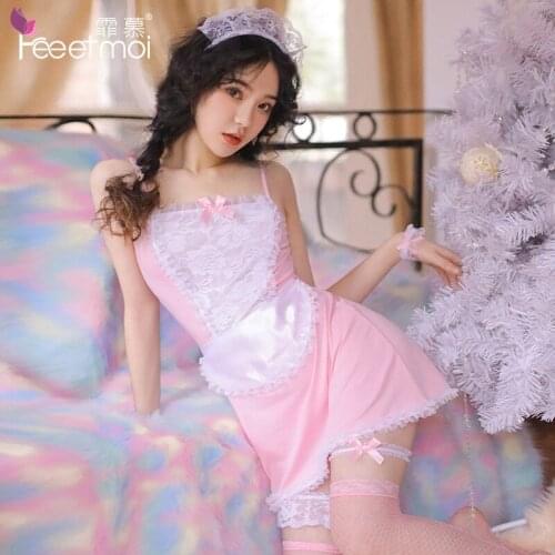 Pink Lolita Women Maid Cosplay Kawaii Apron Servant Costume Babydoll Dress Uniform Erotic Role Play Cute Live Show Sexy Lingerie