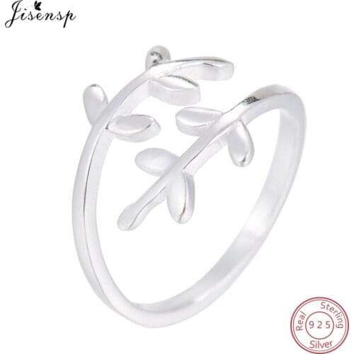Jisensp Newest 925 Sterling Silver Luxury Wedding LEAVES Silver Ring for Women Plant Open Rings High Quality Jewelry Anillos