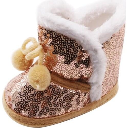 2021 Winter Baby Boy Girl Sequin Snow Boots With Plush Ball Infant Anti-slip Toddler Shoes Newborn Cotton Shoe Children Shoes