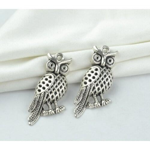 10pcs alloy Tibetan Silver Plated owl Charms Pendants for Jewelry Making DIY Handmade Craft 33*14mm D159