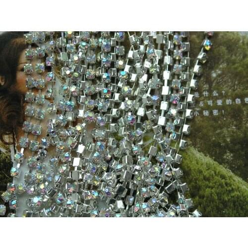 10 Yard 3mm SS12 Grade A Crystal AB Rhinestone Crystal Siver Chain Band Wedding Favor