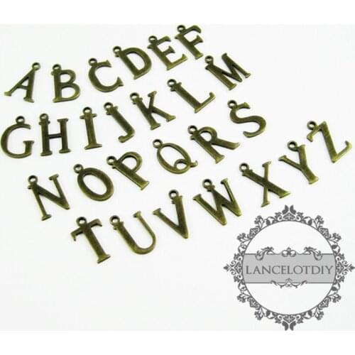 15x10mm vintage kawaii metal initial alphabet letter bronze brass pendant charm ABCDEFGHIJKLMNOPQRSTUVWX1810076