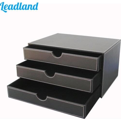 3 Drawers 3 Layers Leather Desk Filing Cabinet File Holder File Paper Organizer Document Storage Box Magazine Rack