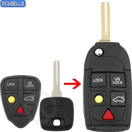 5 Button Flip Remote Key Shell Case Fob Folding Smart Car Key Housing for Volvo S80 S60 V70 XC70 XC90 2004-2011 Uncut Blade