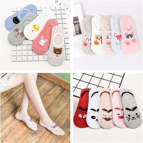 5Pairs/Lot Cute Cartoon Cotton Harajuku Animal Women Socks Funny Spring Summer Cat Dog Rabbit Panda Low Cut Socks Short Sock New