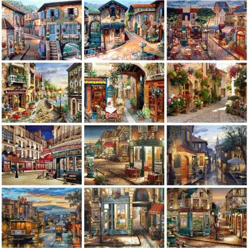 Diamond Painting Street Landscape Diamond Embroidery Shop Mosaic Rhinestones Picture Living Room Decoration