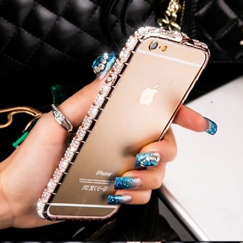 For iPhone X XR XS Case Bling Diamond Bumper For iPhone 11 Pro Max 12 8 7 6Plus Case Glitter Rhinestone Snake Inlay Metal Frame