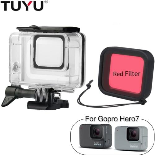 TUYU 45m go pro 7 Waterproof Case Housing For Gopro Hero7 Black Silver with Hero 7 red Filter & Underwater Protection Shell