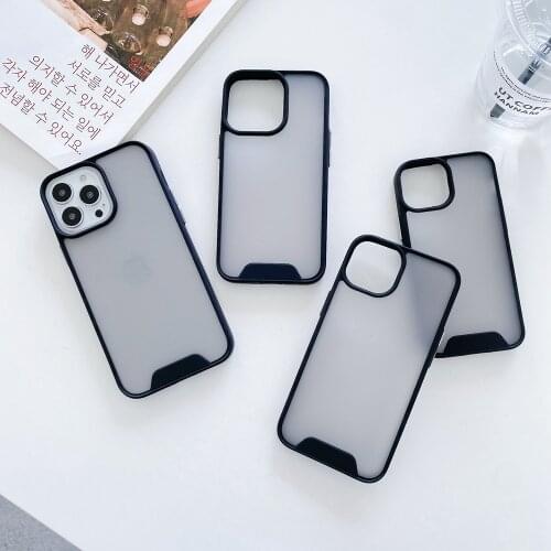 For iPhone 12 Pro Max Mini Armor Case Black Edge Frosted Half Clear Hard PC Cover Cases For iPhone 11 Pro XR X XS Max 7 8 Plus