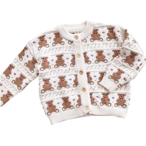 Kids spring sweater baby girls boys knitted sweater long sleeves cartoon bear cardigan toddler outerwear cute infant clothing