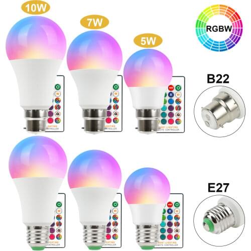 RGB Bulb Led Light B22 E27 5W 10W 15W Dimmable 16 Color Changing Lampada Bayonet Screw Lamp With + IR Remote Control+Memory Mode