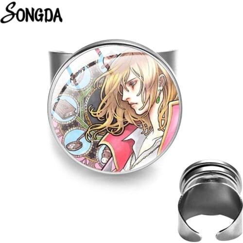 Howls Moving Castle Anime Printed Ring Glass Cabochon Adjustable Open Ring Miyazaki Hayao Classic Cartoon Movie Fans Collection
