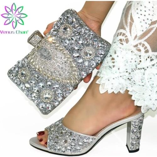 Italian Summer Pump 8CM Party Shoes with Purse Set Italian Shoe with Matching Bag for Evening Party Ladies Sandals with Heels