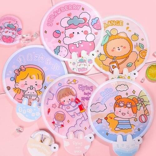 Collapsible Fan Creative Summer Small Fresh Cute Cartoon Portable Cool Fan Hand Fan Round Plastic Pocket Fan New