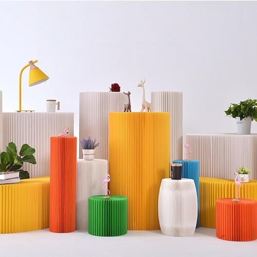 Creative Window Display Stand Exhibition Folding Paper Cylindrical Shelf Circular Stand Console Tables Furniture
