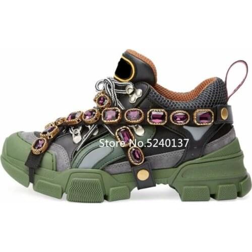 Crystals Patchwork Men Sneakers Thick Bottom Lace-up Breathable Mixed color European Designer Casual Shoes Male