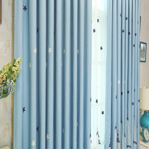 The Linen Blue Castle Embroidery Blackout Curtains Cartoon Star Children Bedroom Tulle Curtains for Living Room