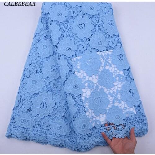 2020 Latest African Lace Fabric 5Yard Sky Blue Guipure Lace Fabric High Quality African Cord Lace Fabric For Wedding Dress S2021