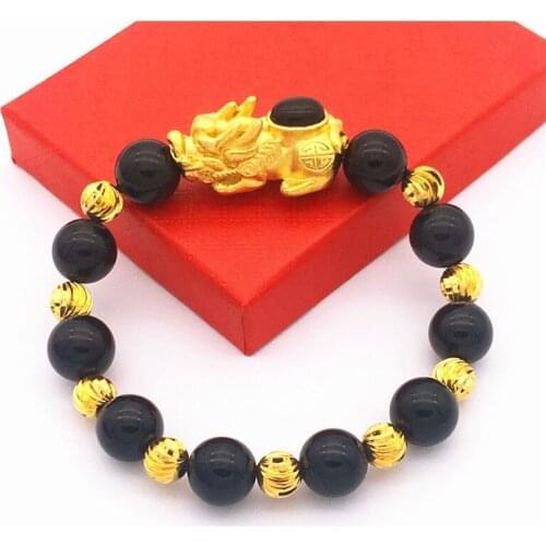 New Styles Copper plated Vietnamese sand gold obsidian red beads pixiu bracelet
