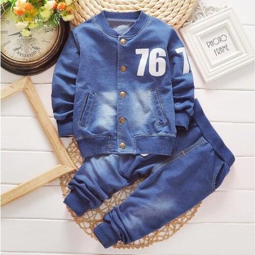 Autumn Kids Clothes Set 1-4Y Baby Girl Fashion Denim Long Sleeve Coat+Trousers Toddler Boys Denim Jacket Pants 2Pcs Outsuits