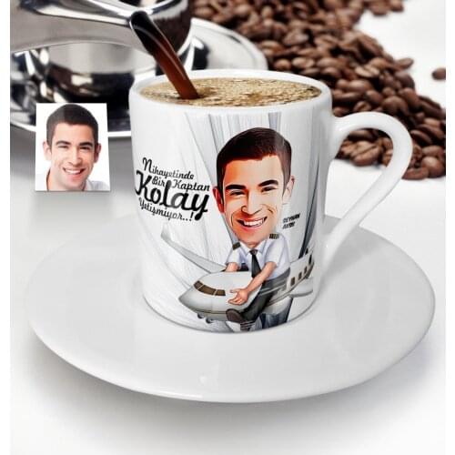 Personalized Mr Captain Pilot Cartoon Turkish coffee Cup-1