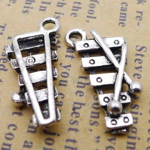 Newest 20Pieces 10*20mm Mixed Alloy Antique Silver Color Xylophone Charms Keychain Pendant Accessory For DIY Jewelry Making