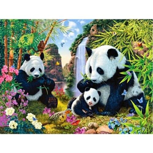 Full diamond painting pandas family mosaic embroidery animals rhinestone picture puzzle toys kids drawing wall decor craft diy